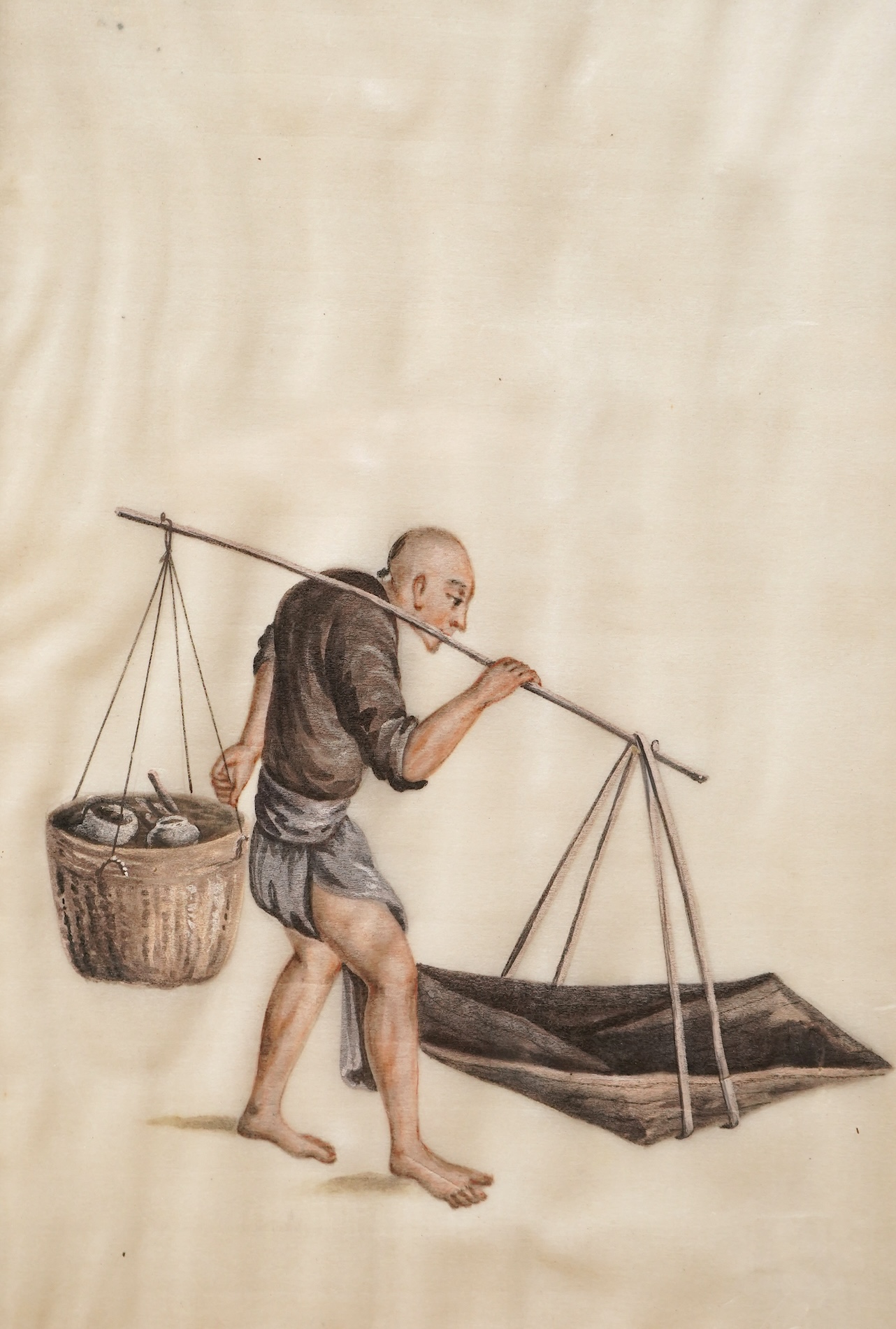 Chinese School, Street pedlar, pith paper painting, 24 x 16cm